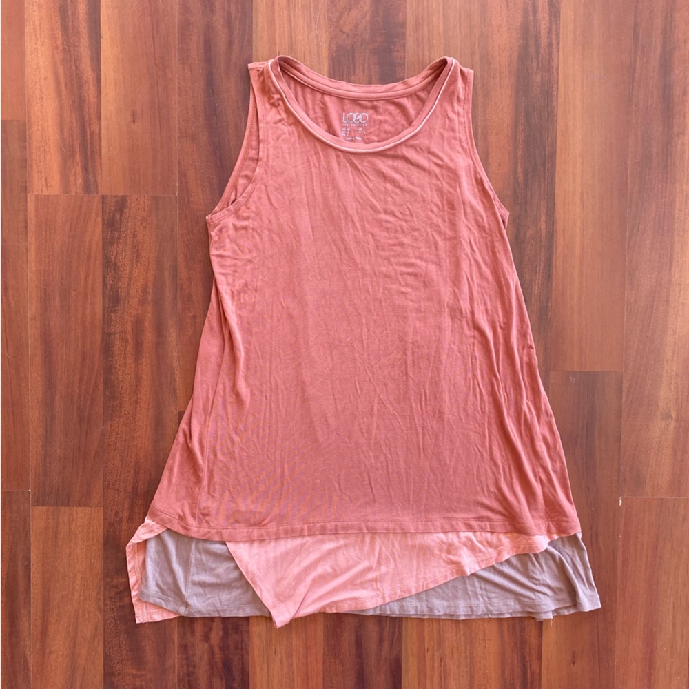 LOGO by Lori Goldstein Mauve Pink & Brown Contrasting Hem, Medium